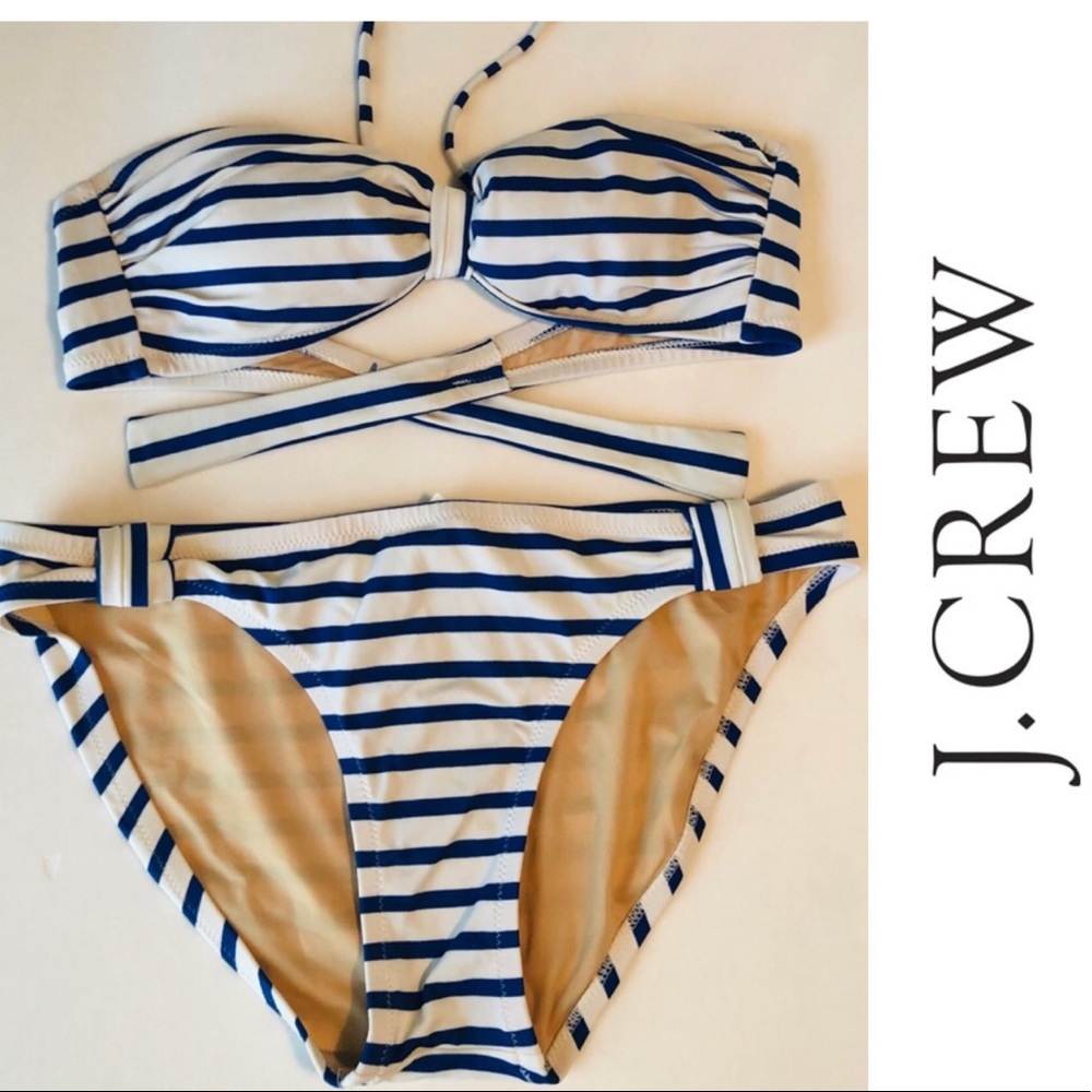 Jcrew Blue and White Striped Bikini